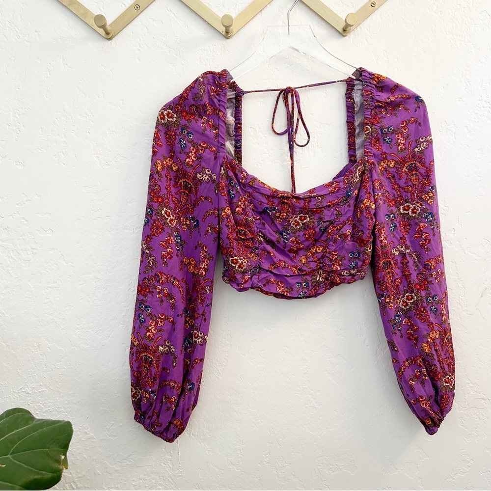 Urban Outfitters Purple Floral Long Sleeve Crop Top